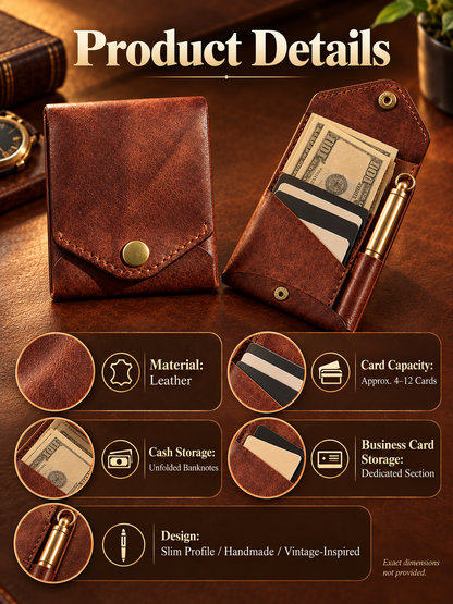 🎁Vintage Handmade Leather Wallet With Business Card Holder