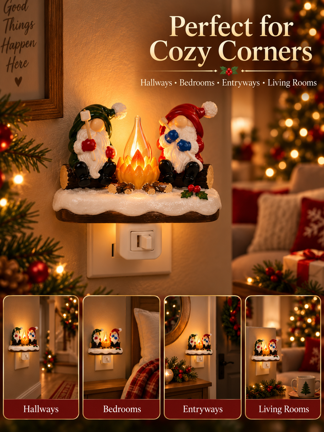 🎄 3D Christmas Plug-In Night Light – Warm Glowing Holiday Wall Décor