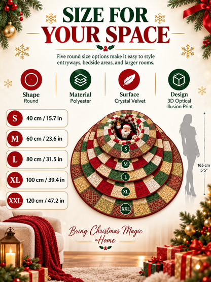 🎄 3D Christmas Optical Illusion Round Rug – Festive Crystal Velvet Holiday Floor Mat