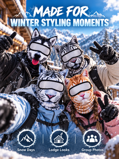🐾❄️  3D Cat Print Balaclava – Funny Full-Face Outdoor Hood Mask