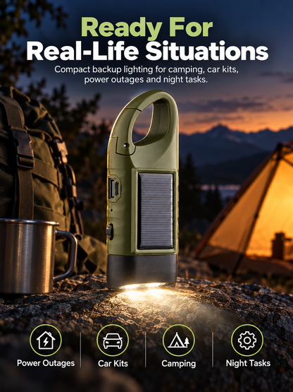 🔦 5-in-1 Emergency Hand-Crank Flashlight – Solar & Dynamo Rechargeable Outdoor Light