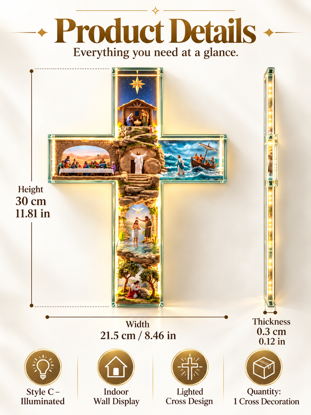 ✝️ Illuminated Jesus Cross Wall Decor – Lighted Christian Faith Art & Meaningful Religious Gift