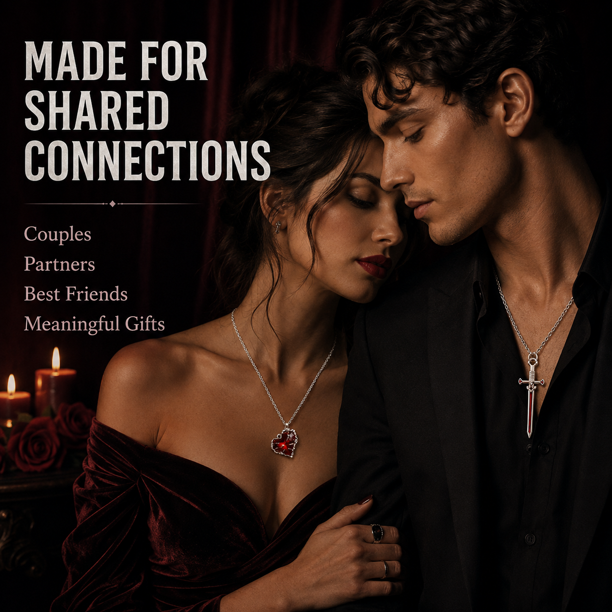 🖤 Heart & Dagger Couple Necklace Set – Two-Piece Gothic Matching Pendants