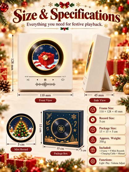 🎄 Christmas Mini Vinyl Music Player – Magnetic Fridge Frame with 9 Records