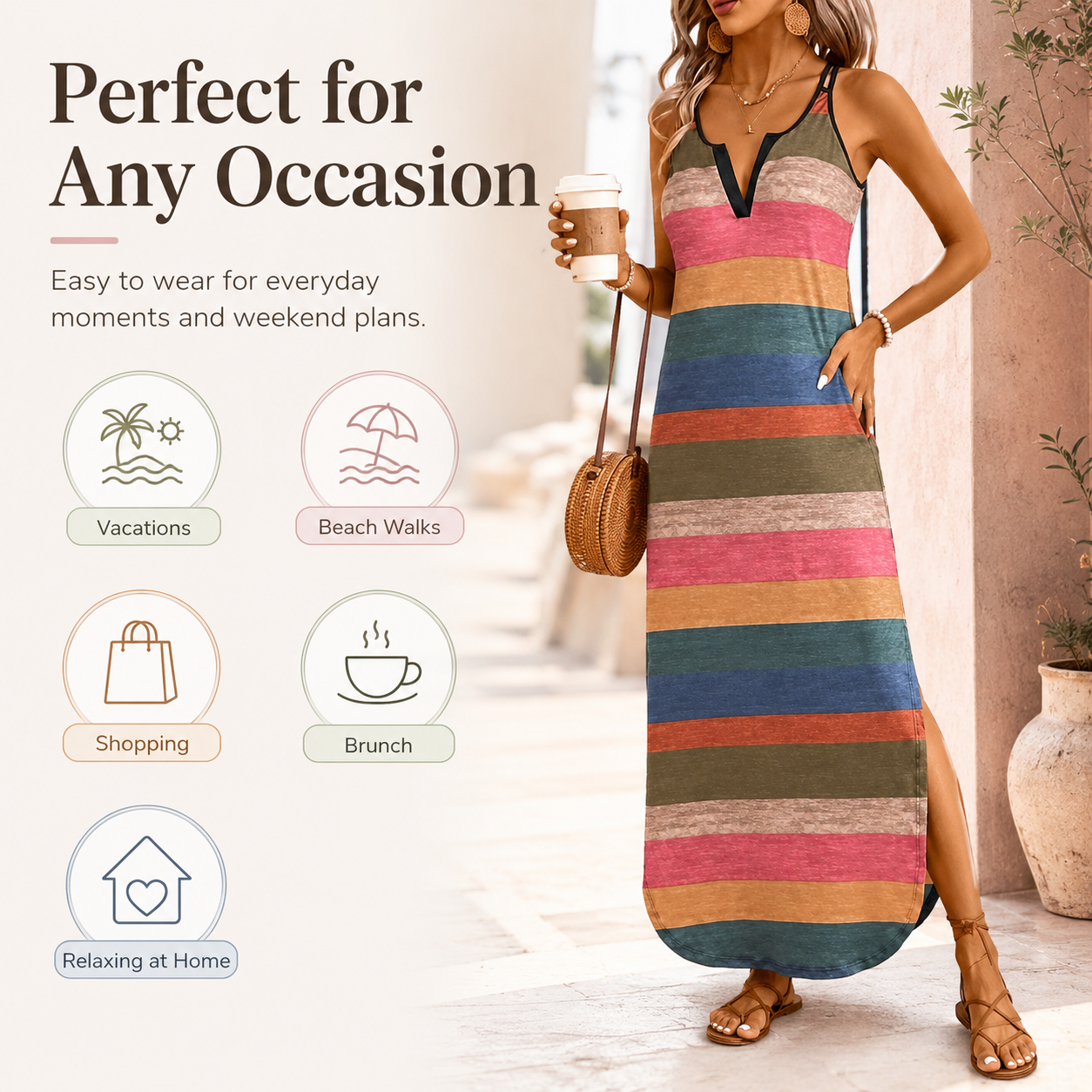 👗Colorful Striped Maxi Dress