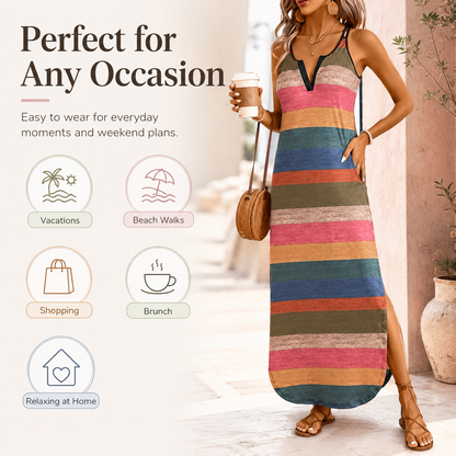 👗Colorful Striped Maxi Dress