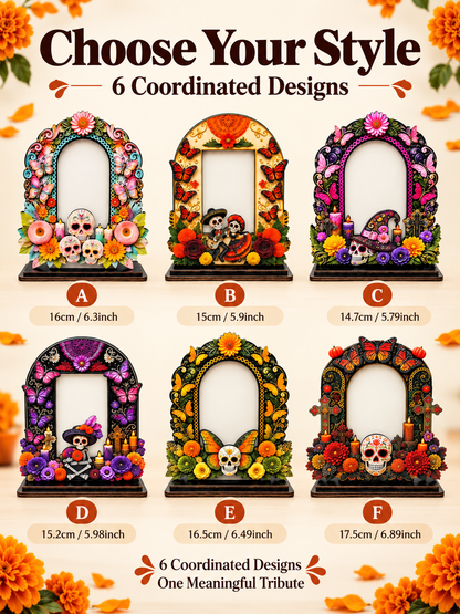 💀 Day of the Dead Wooden Photo Frame – Colorful Memorial Tabletop Décor