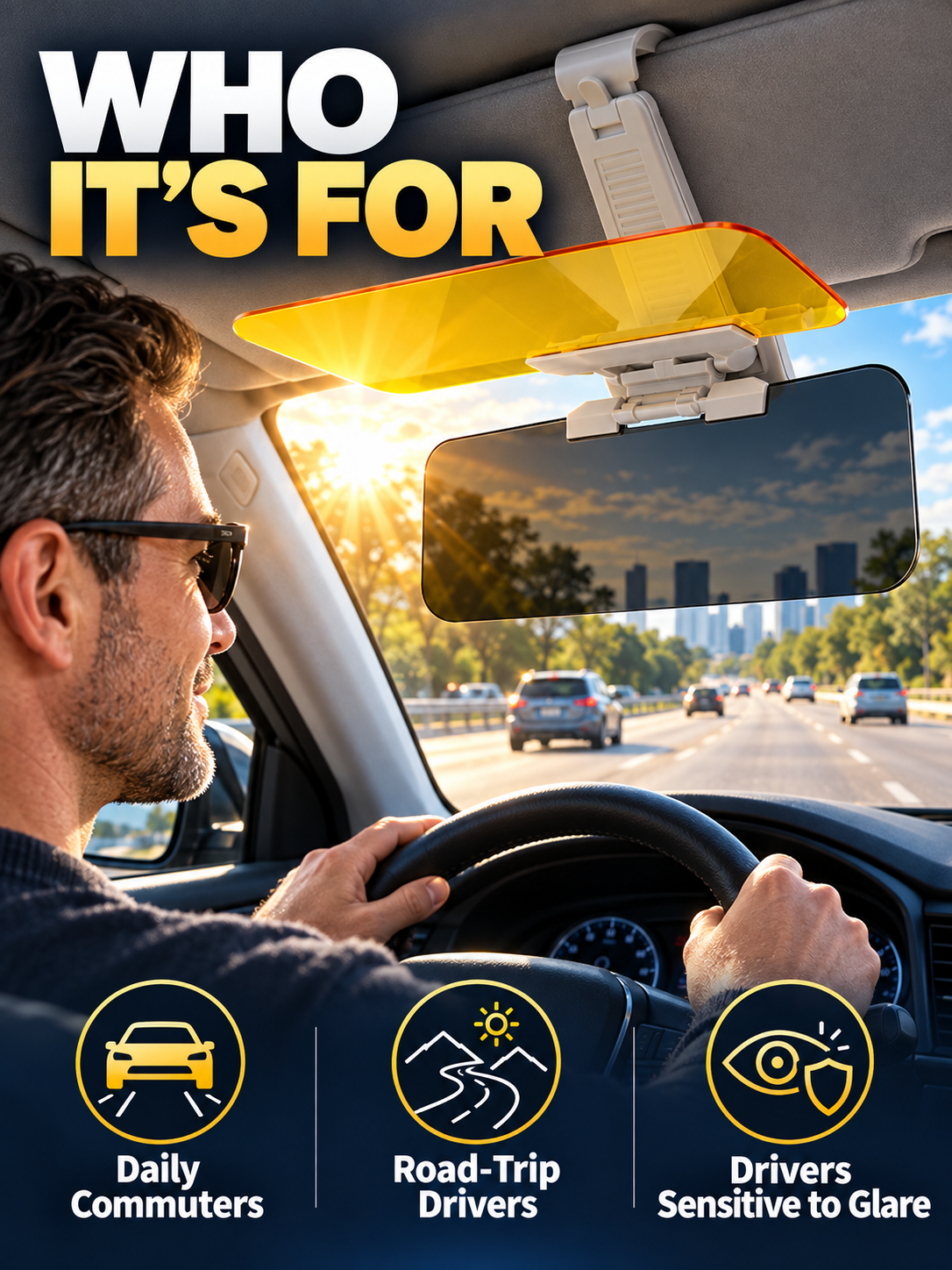 ☀️ 2-in-1 Day & Night Anti-Glare Car Visor Extender – Adjustable Dual-Lens Driving Shield