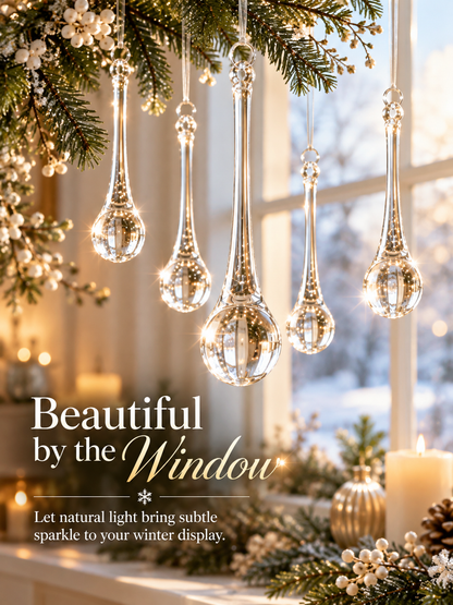🎄 Christmas Crystal-Look Teardrop Ornaments – Sparkling Hanging Decorations for Christmas Trees & Holiday Decor