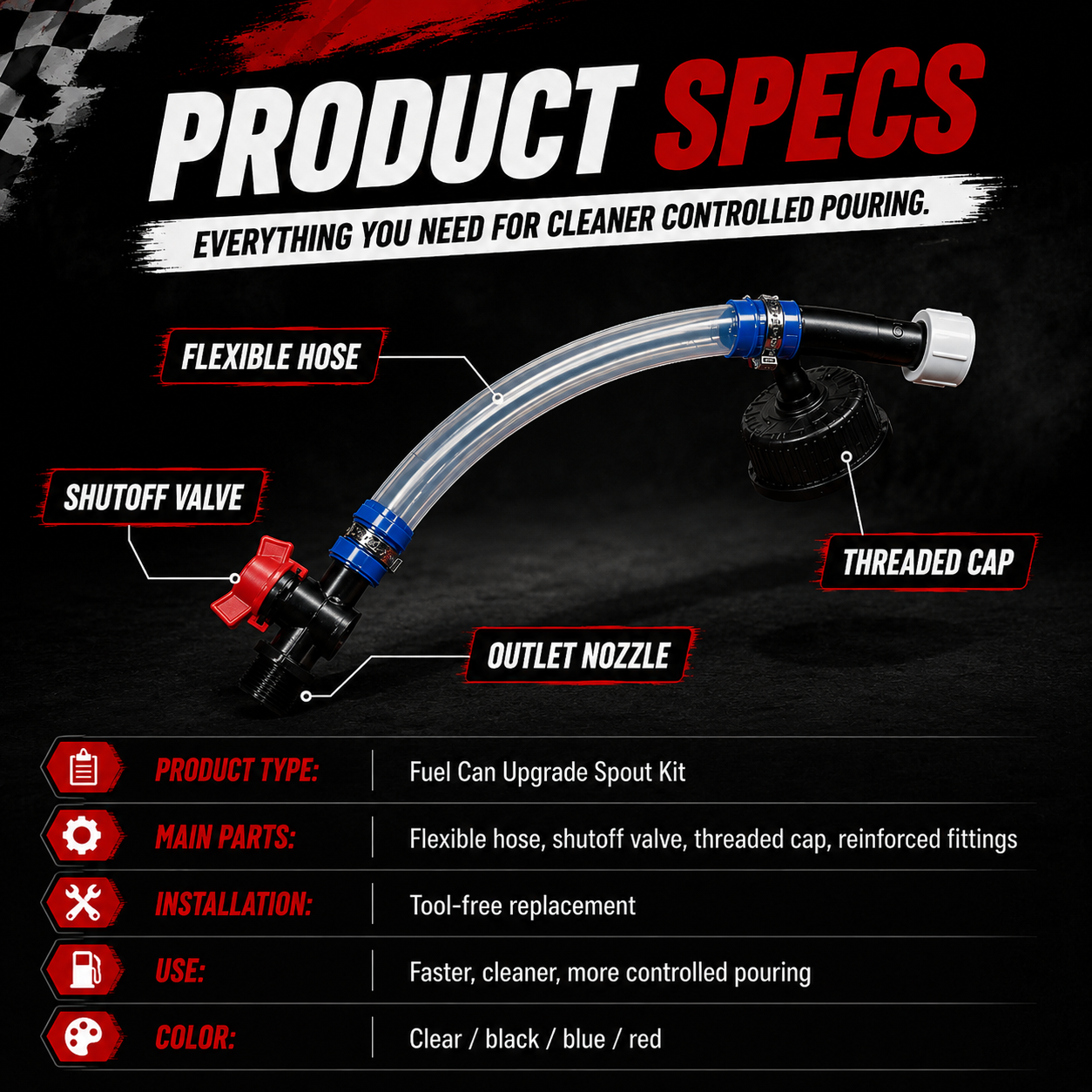 ⛽ Racing Fuel Can Upgrade Kit – No Spill Fuel Jug Nozzle Kit