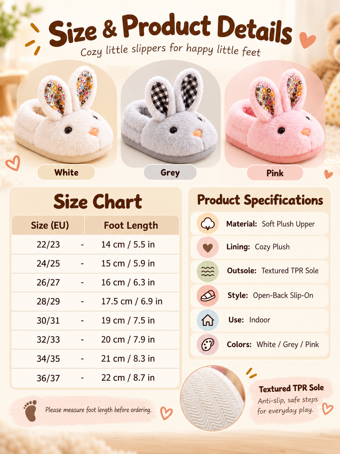 🐰 Cozy 3D Bunny Plush Slippers for Kids – Soft Warm Indoor House Shoes