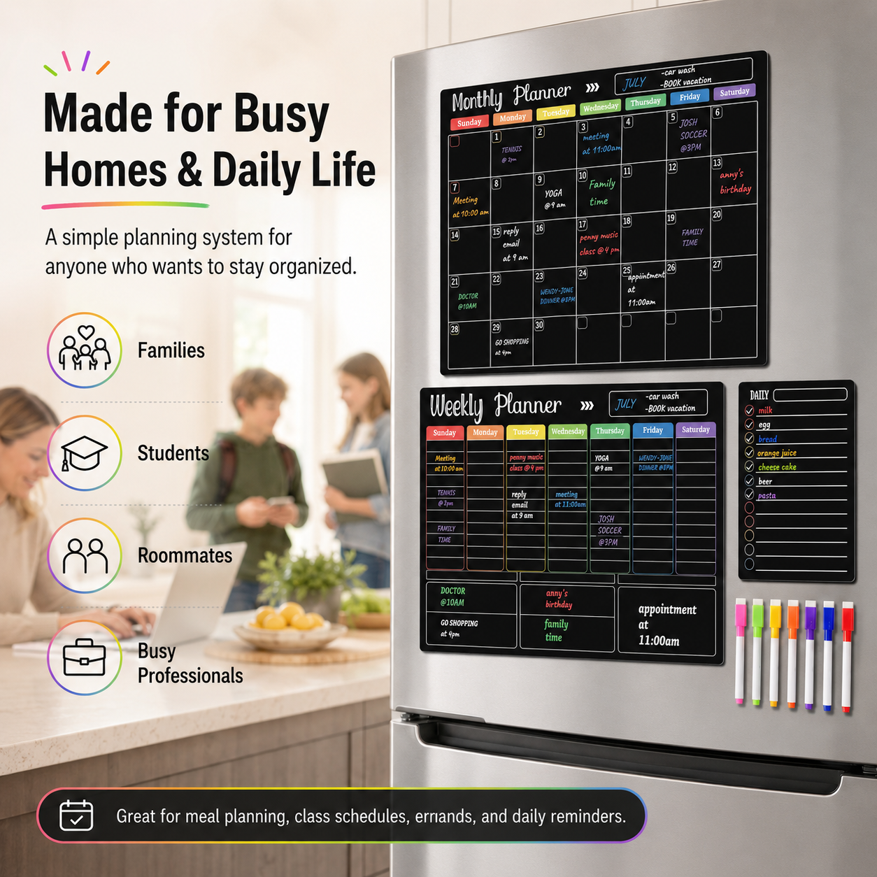 📅 Black Magnetic Dry Erase Boards Set of 3 | Ultimate Fridge Organizer & Planner ✨