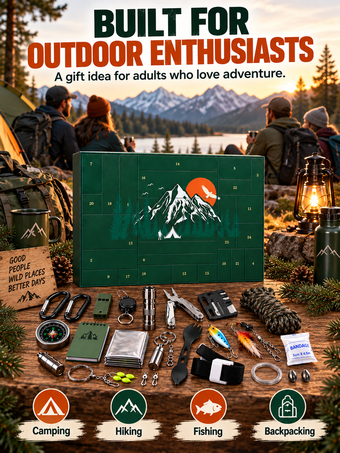 🏕️ OUTDOOR LOVER FAVORITE | 24-Piece Camping Gear Advent Calendar – Christmas Countdown Gift for Adults