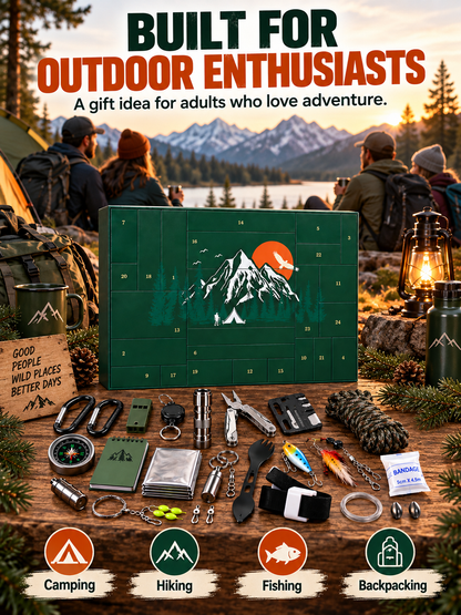 🏕️ OUTDOOR LOVER FAVORITE | 24-Piece Camping Gear Advent Calendar – Christmas Countdown Gift for Adults