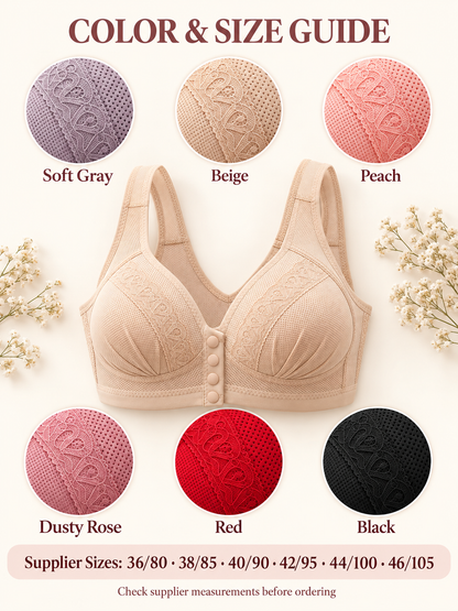 🌸 Wireless Front-Closure Bra – Wide Straps & Full Coverage