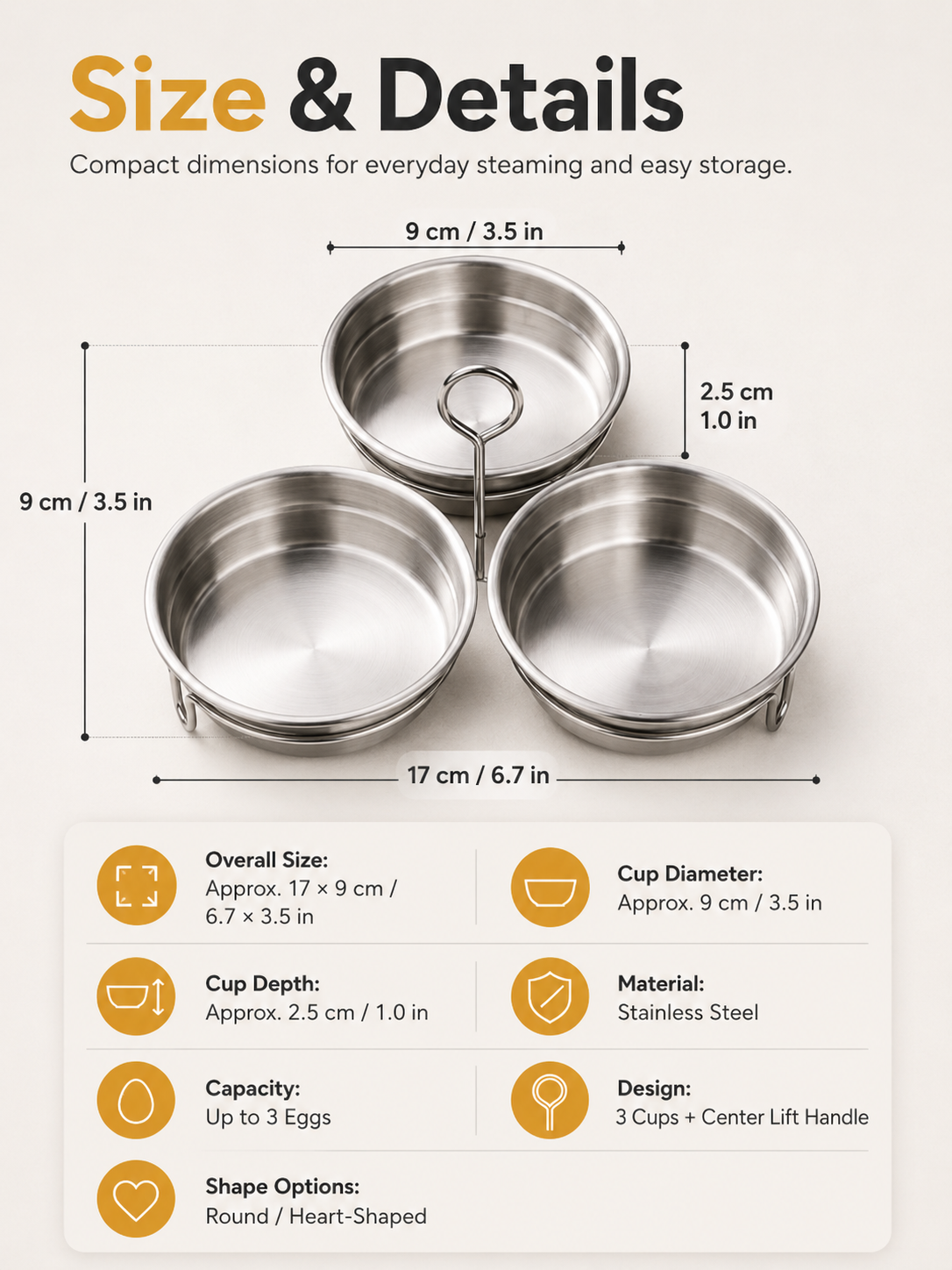 🍳 3-Cup Stainless Steel Egg Steamer