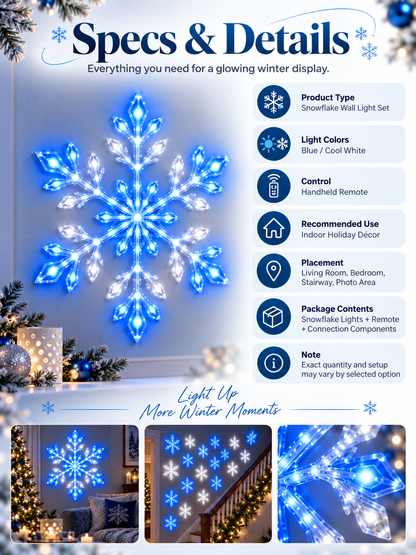 ❄️ Remote-Controlled Snowflake Wall Light Set – Blue & White Christmas Décor