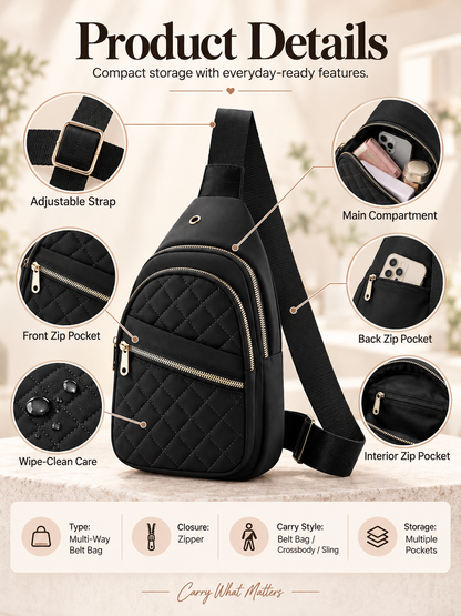 Women's Solid Color Quilted Waterproof Belt Bag - Adjustable Strap, Large Capacity, Matching Multiple Pockets