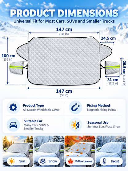 🚗 Magnetic Windshield Cover – All-Season Sun, Snow & Frost Protector for Cars, SUVs & Trucks
