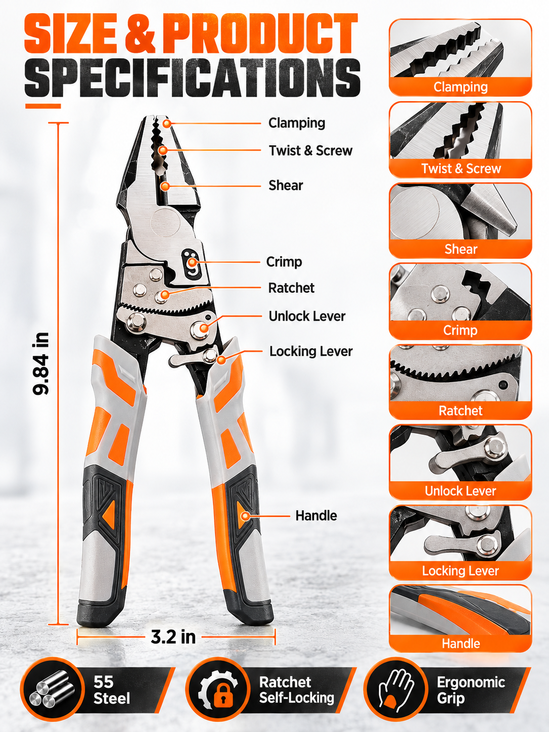 🔧 Self-Locking Ratchet Pliers – Secure Grip, Less Effort