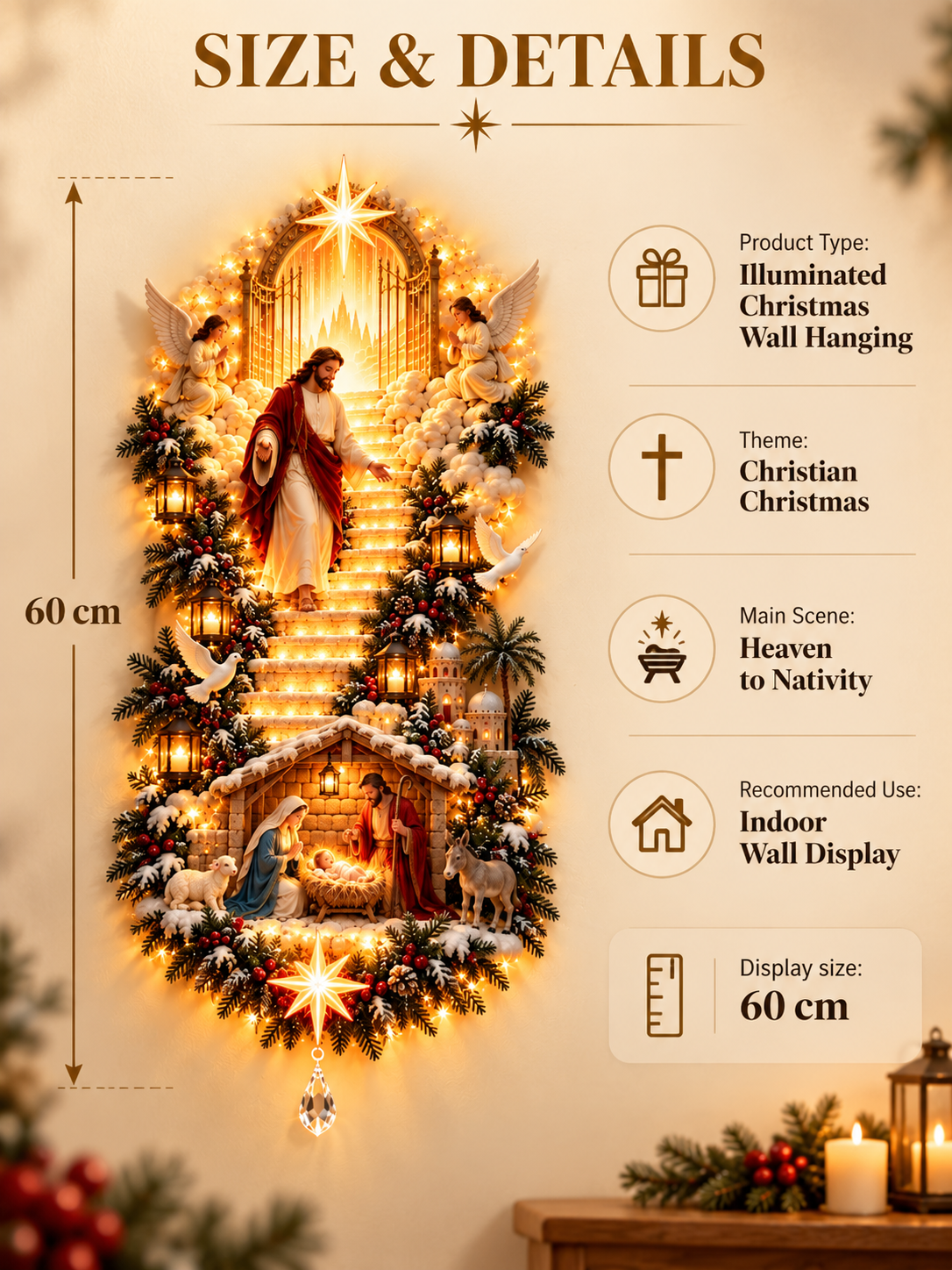 ✨ Jesus Light of Heaven Christmas Wall Hanging | Illuminated Nativity Stairway Decor ✝️
