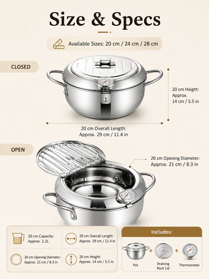 🔥304 Stainless Steel Deep Fryer Pot