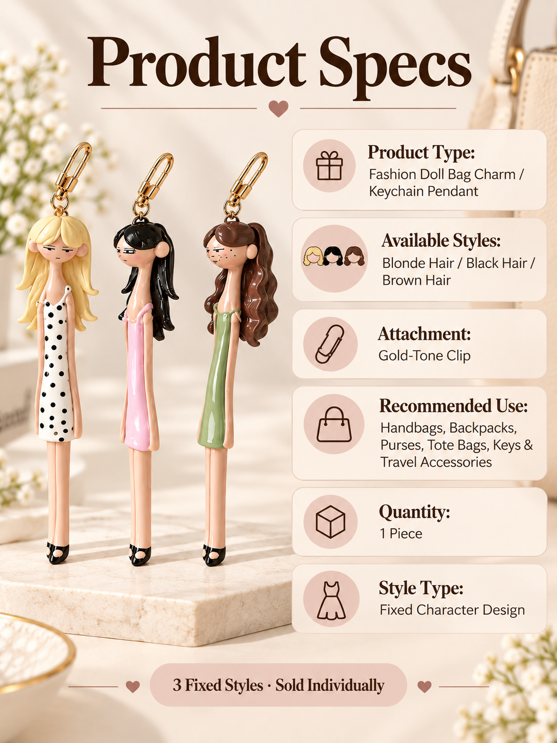 👗 Fashion Doll Bag Charm – Elegant Girl Keychain Pendant