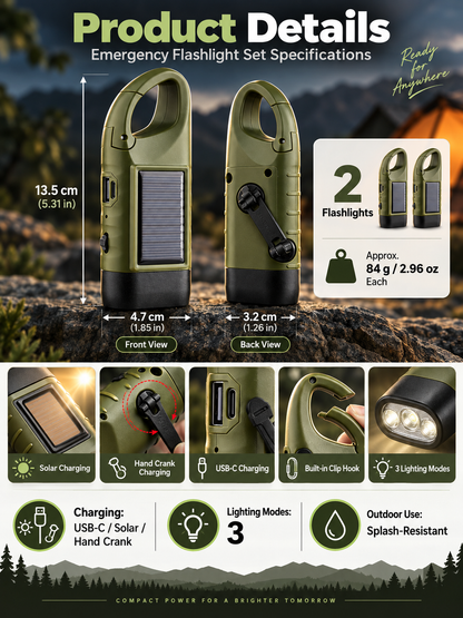 🔦 5-in-1 Emergency Hand-Crank Flashlight – Solar & Dynamo Rechargeable Outdoor Light