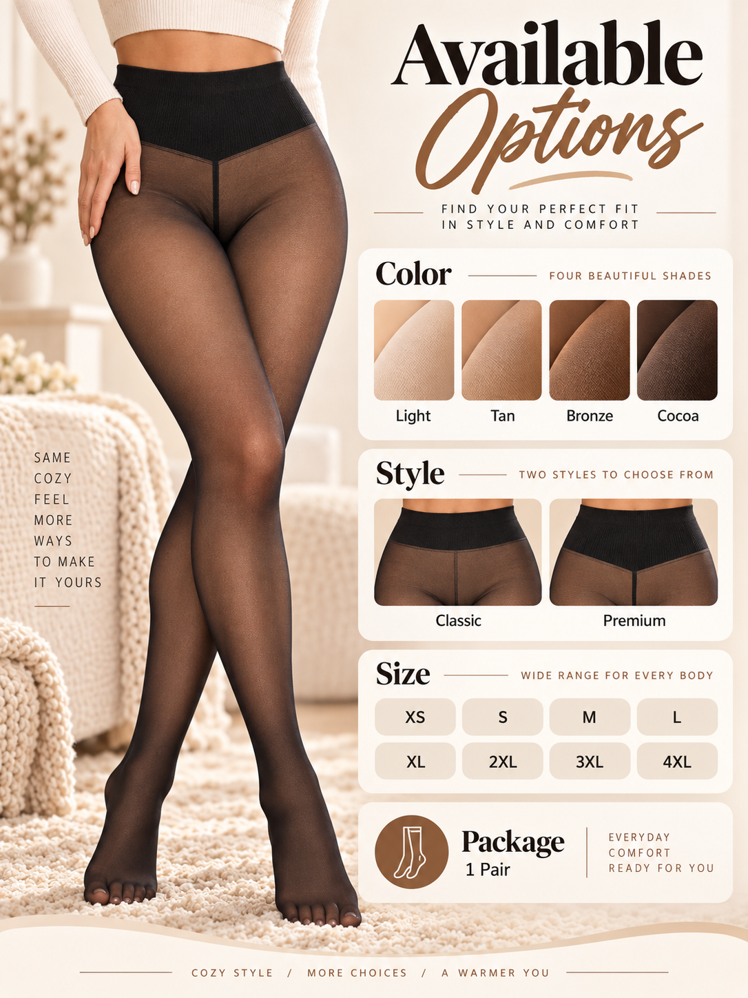 Sheer-Look Fleece-Lined High-Waist Tights for Winter