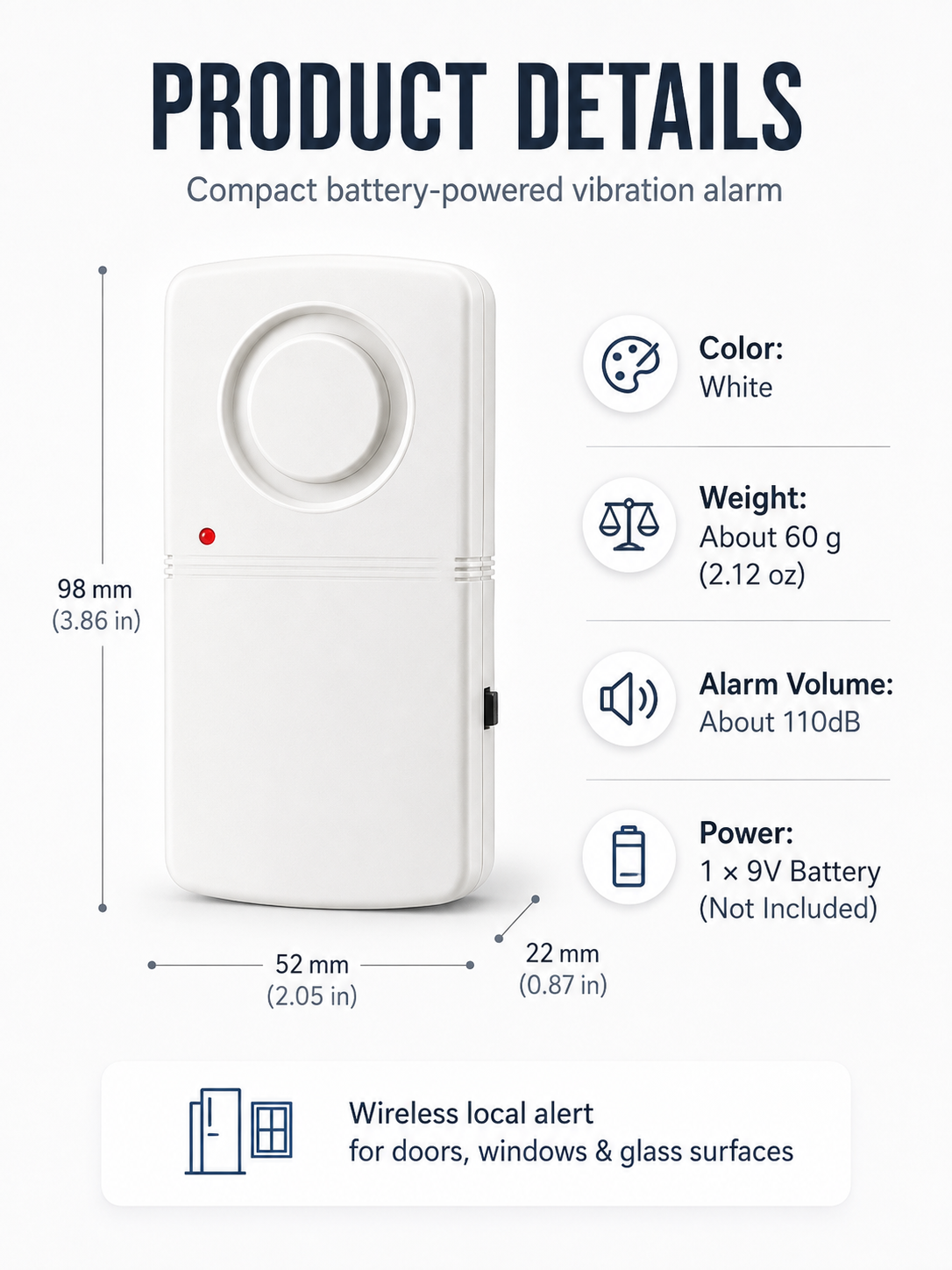 🚨 Wireless Door & Window Vibration Alarm – Smart Home Security Sensor