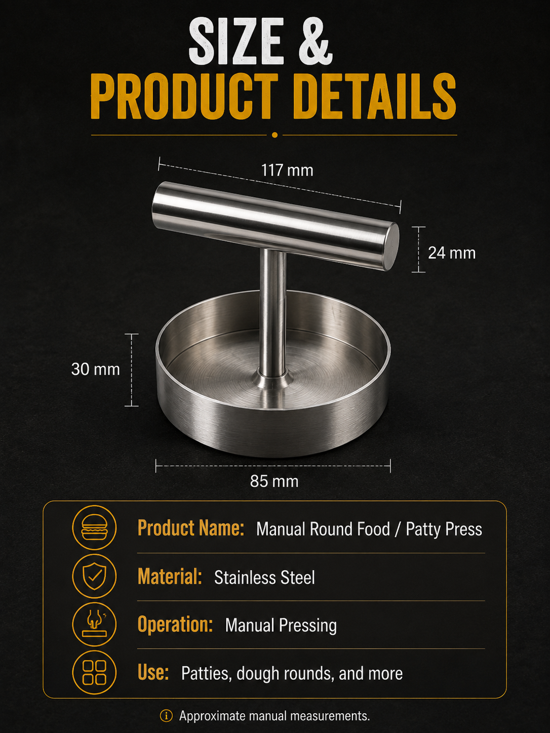🍔 BBQ FAVORITE | Manual Burger Patty Press – Uniform Round Patties for Grilling, Meal Prep & Home Cooking