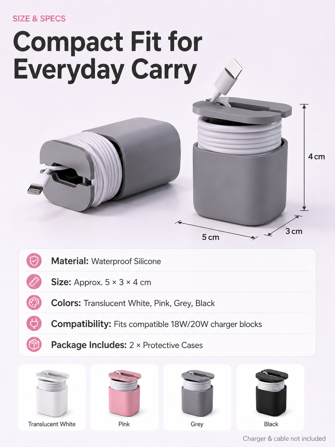 2-in-1 Silicone Charger Protective Case (with Cable Storage)