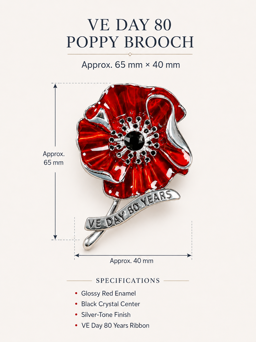 VE Day 80 Poppy Brooch | Limited Edition Anniversary Keepsake
