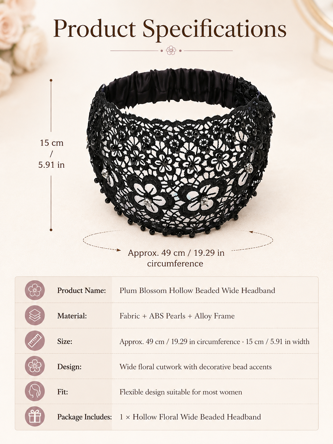 💫Plum Blossom Hollow Beaded Wide Headband
