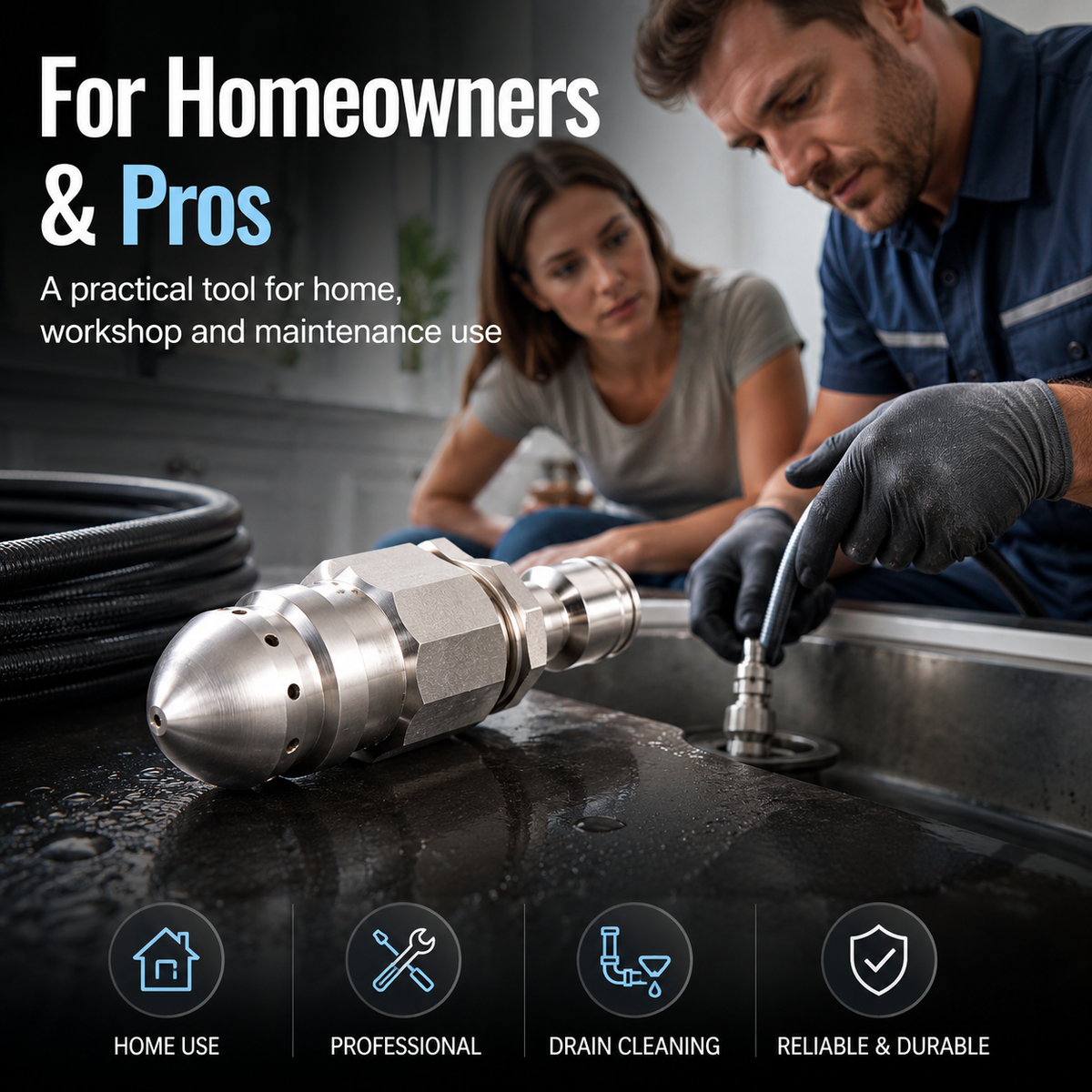 🚿 Powerful Stainless Steel Sewer Jetter Nozzle – Up to 5000 PSI for Deep Drain Cleaning! 💧