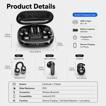 🔥 6-Earbud 3-in-1 Wireless Headphones & Emergency Phone Charger