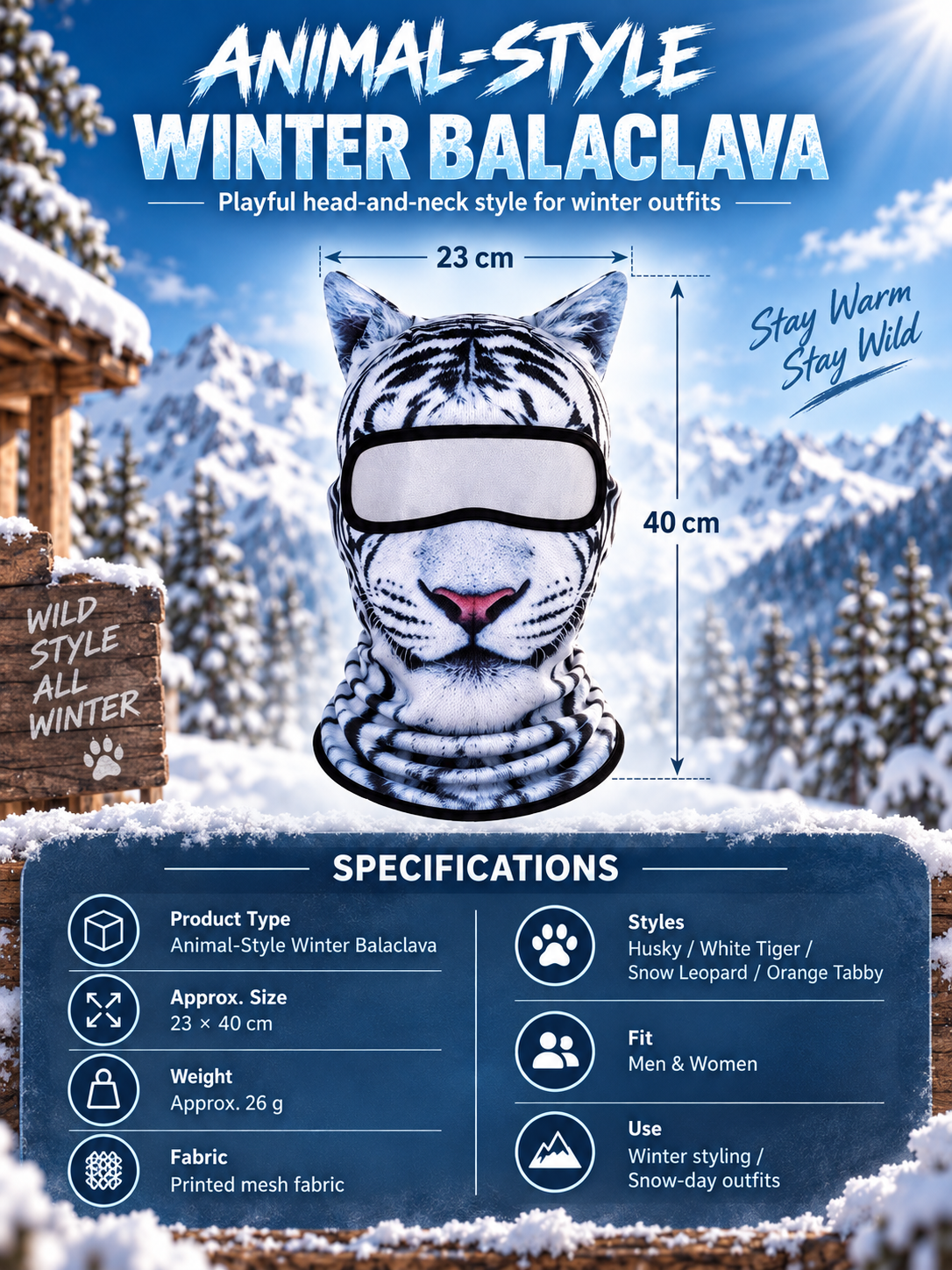 🐾❄️  3D Cat Print Balaclava – Funny Full-Face Outdoor Hood Mask