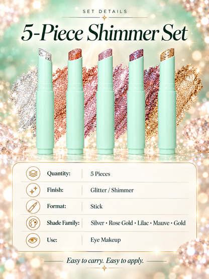 ✨ 5-Piece Glitter Eyeshadow Stick Set – High-Shine Shimmer Makeup