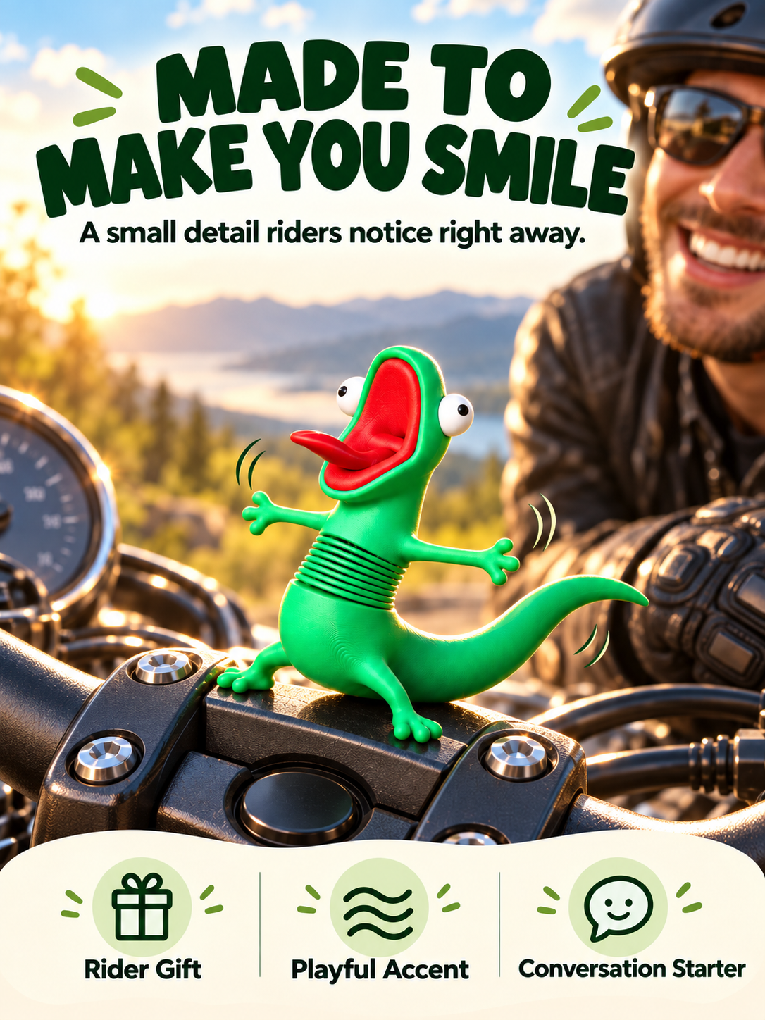 🦎 A Little Wobble. A Big Laugh – Wobbling Lizard Motorcycle Decoration