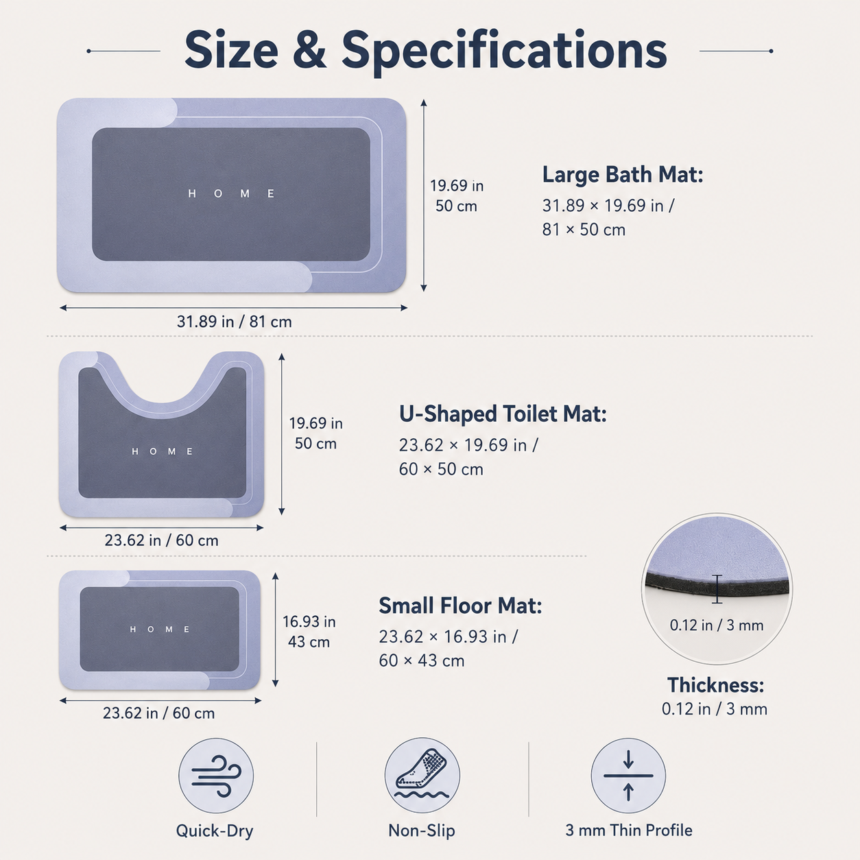 🛁 3-Piece Anti-Slip Bathroom Mat Set