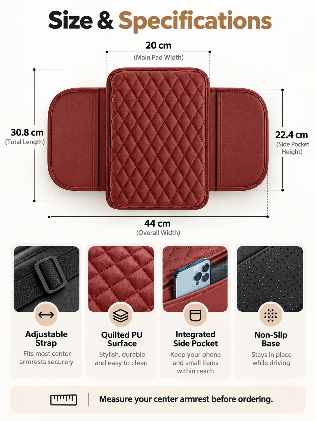 🚘 Car Center Console Armrest Riser & Organizer