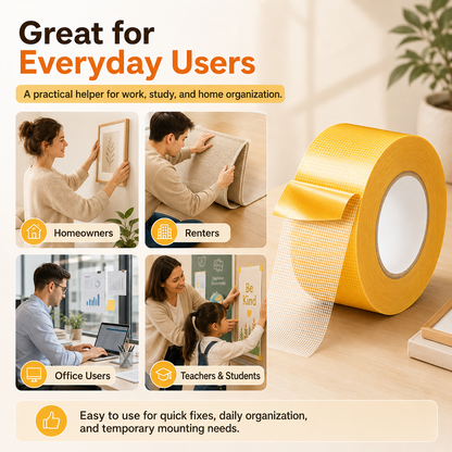 Heavy Duty Double Sided, Strong Adhesive PET Tape, Removable No Residue