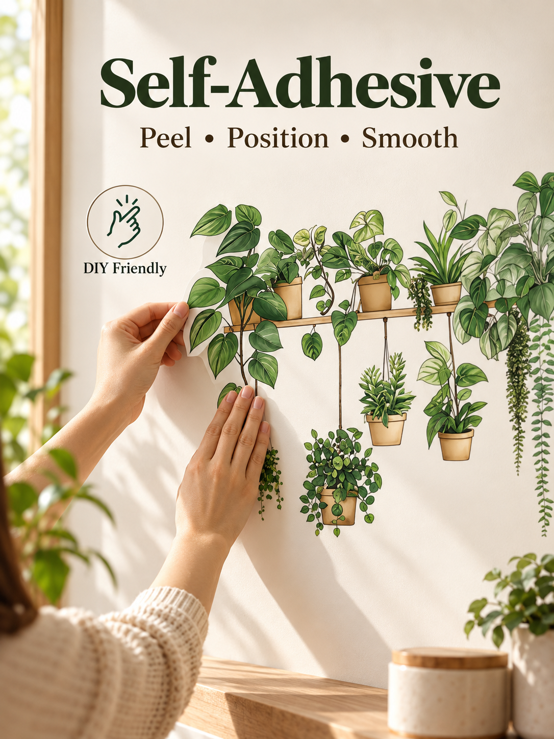 🌿 Botanical Shelf Wall Stickers – 2-Piece Self-Adhesive Plant Decor