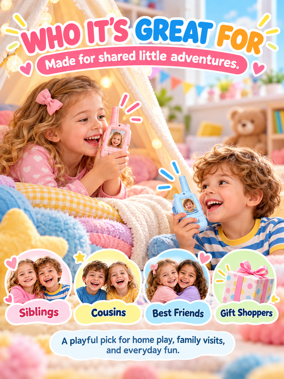 🌈Kids Video Walkie Talkie Set (2-Pack) – Intercom with Camera & Screen