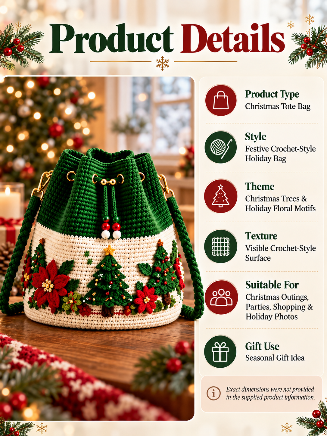 🎄 Christmas Crochet-Style Bucket Bag — Festive Charm for Every Outfit & a Thoughtful Gift for Her 🎁