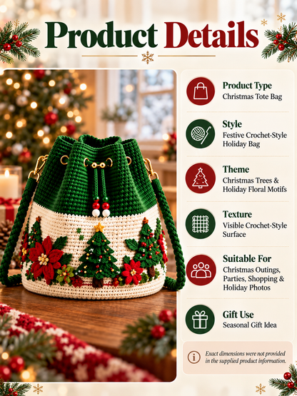 🎄 Christmas Crochet-Style Bucket Bag — Festive Charm for Every Outfit & a Thoughtful Gift for Her 🎁