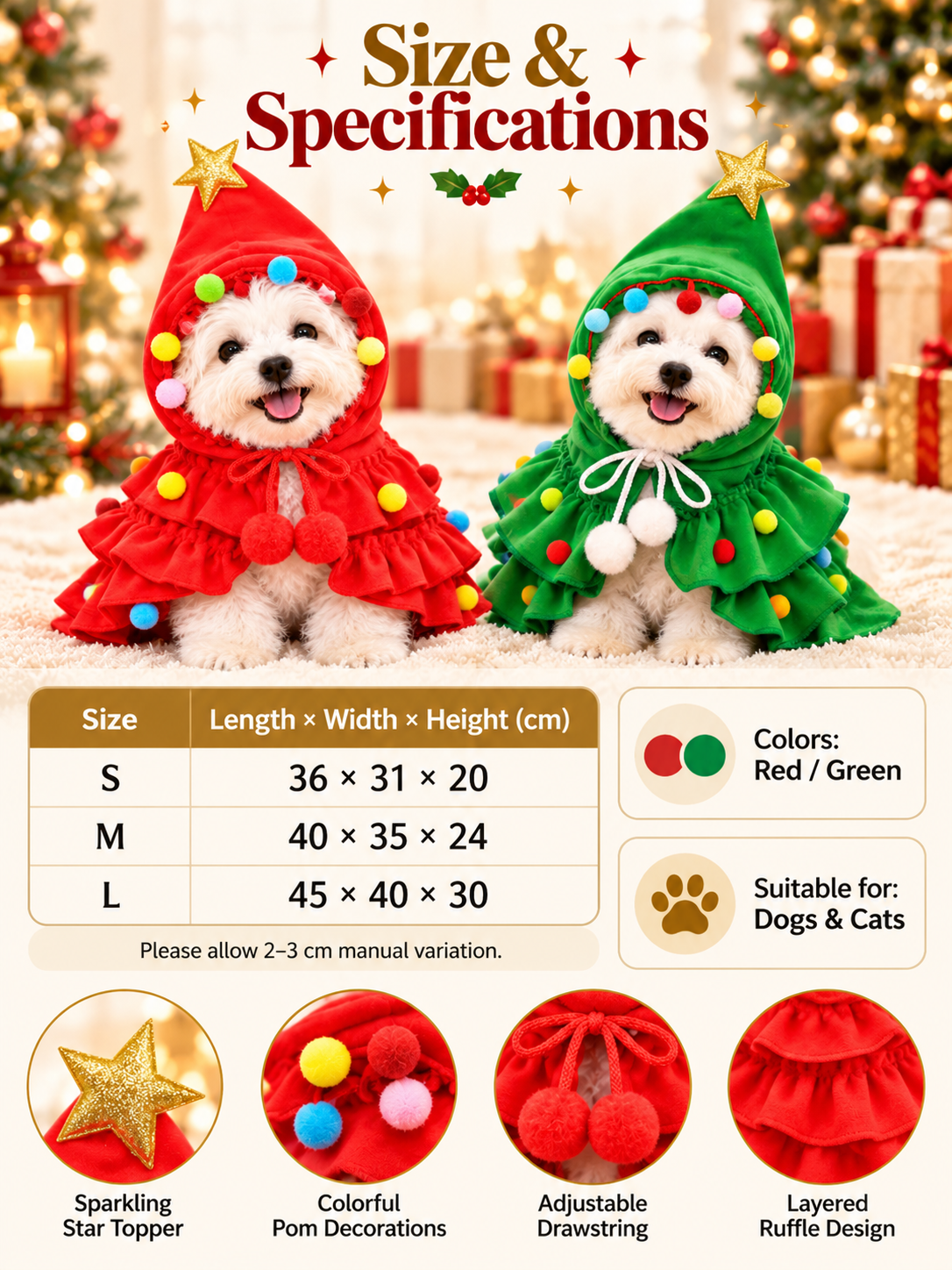 🐶🎄Christmas Tree Pet Cloak Costume for Dogs and Cats