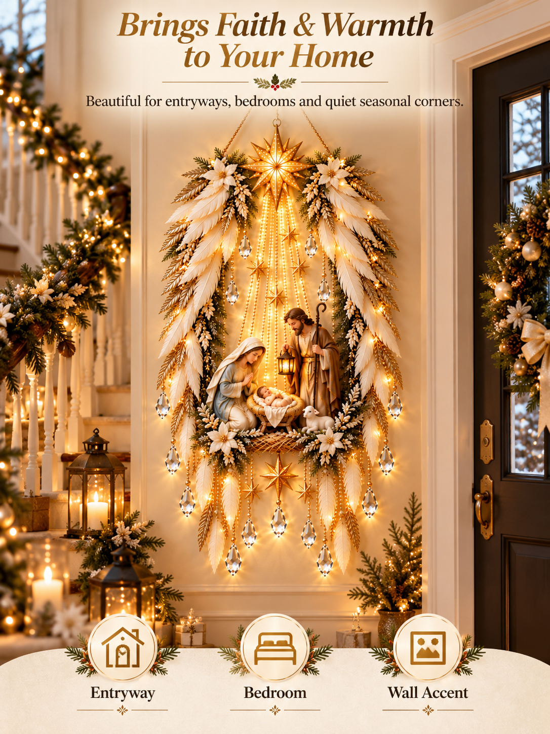 Angel Wings Nativity Light | Illuminated Christmas Wall Decor