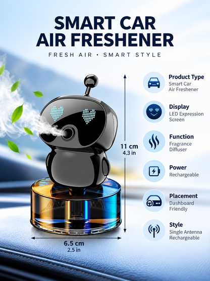 🤖 Smart Car Air Freshener – Rechargeable LED Expression Aroma Diffuser For A Fresh & Fun Drive