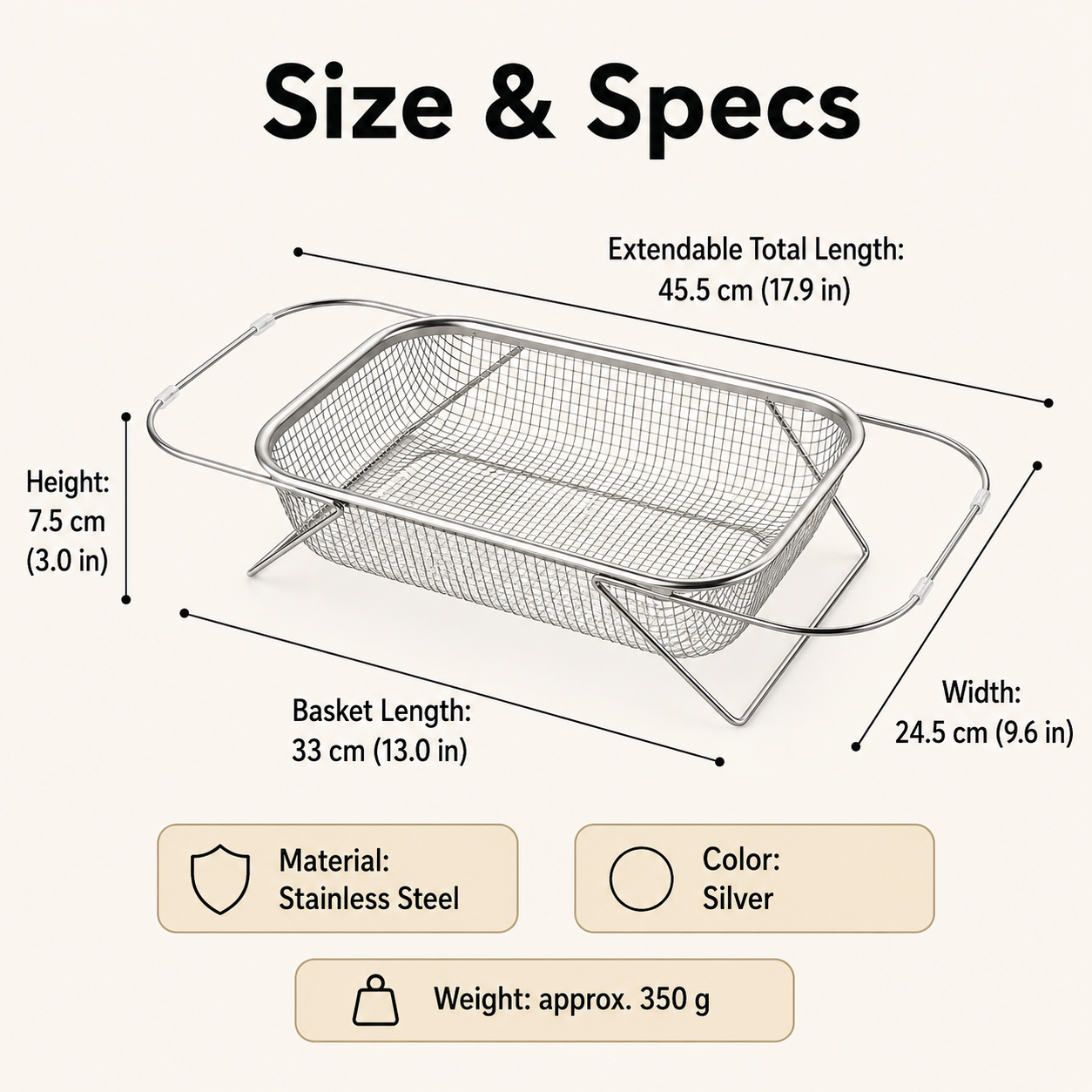 🍝 Expandable Over-the-Sink Fine Mesh Colande